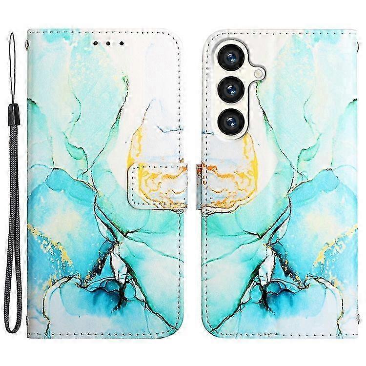 Compatible For Samsung Galaxy S24 Leather Case with Shoulder Strap Marble Pattern Phone Stand Cover