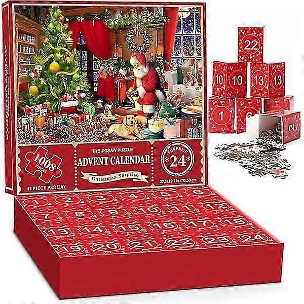 Jigsaw Puzzle Advent Calendar 2025 - 1008 Piece Jigsaw Puzzle for Adults and Kids, 24 Day Countdown Calendar, Santa's Surprise_1