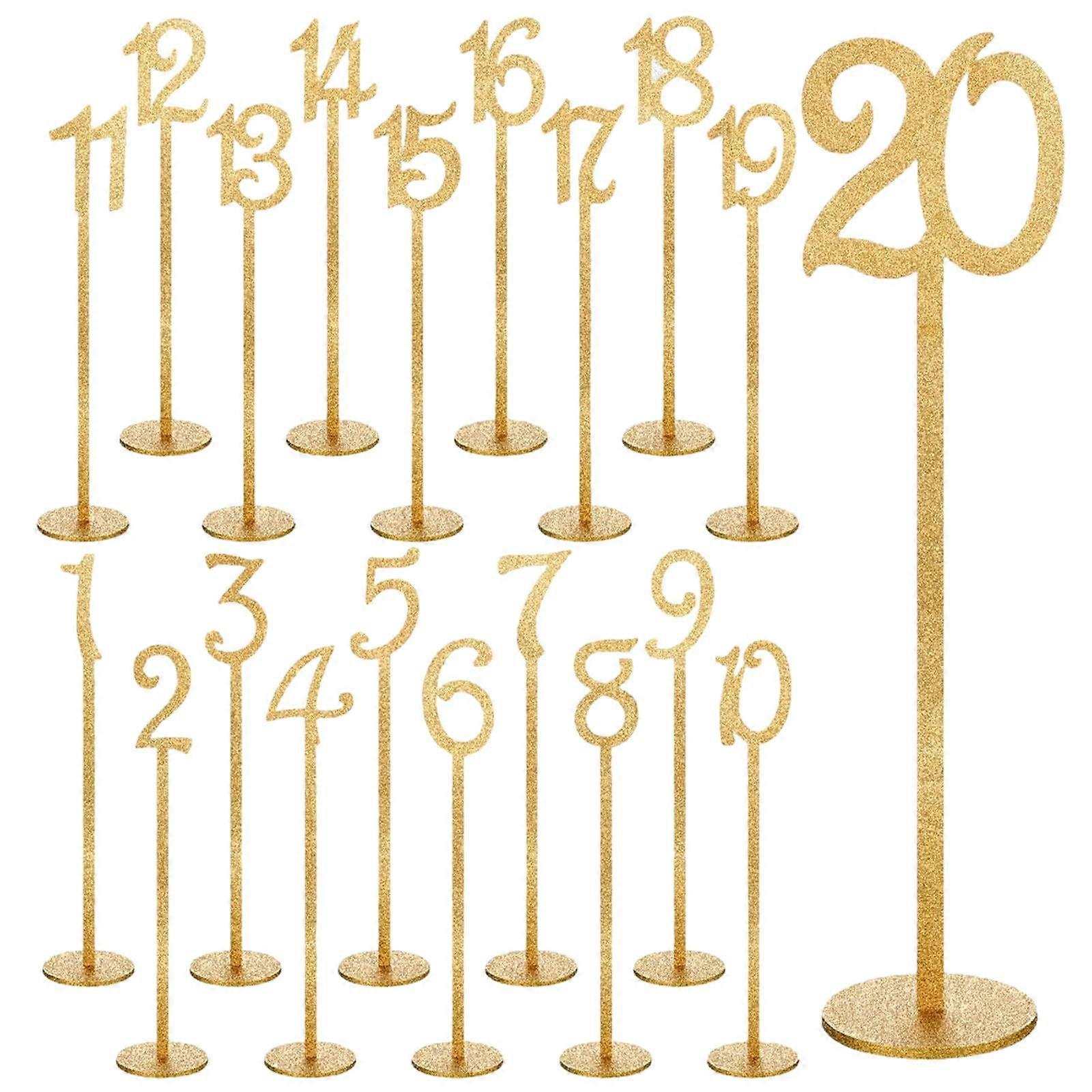 Abbraccia Table Numbers, Decorative Table Number Holders, Wood Table Number Cards with Base, Place Card Holders for Wedding Anniversary 20pcs Golden