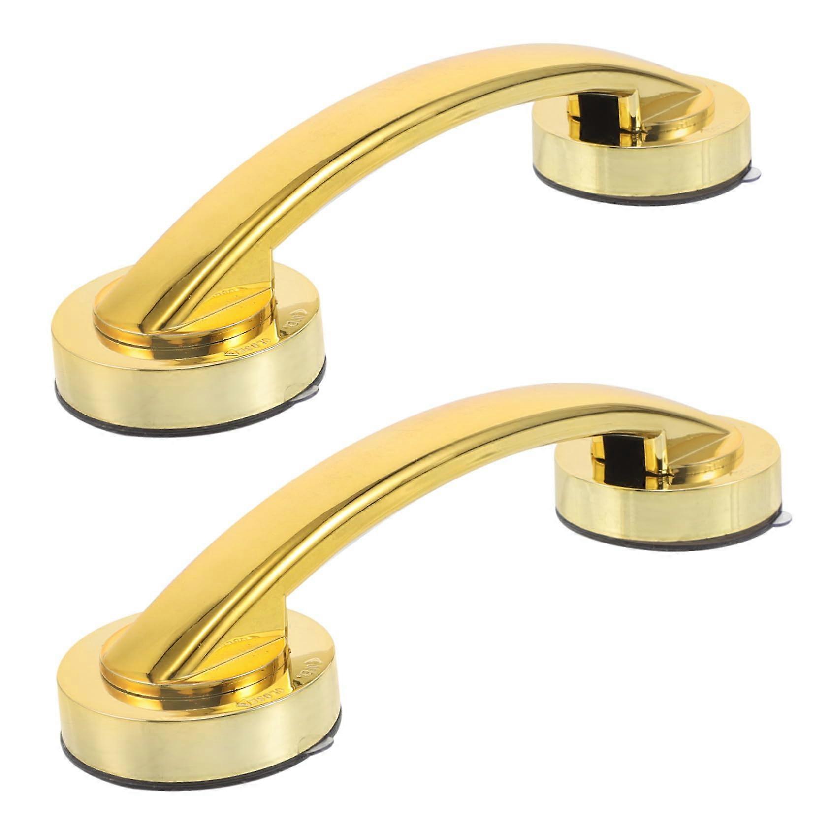 Suction Cup Grab Bars 2Pcs For Bathroom And Sliding Doors Adhesive No Drilling Safety Handles Golden Removable Handrails