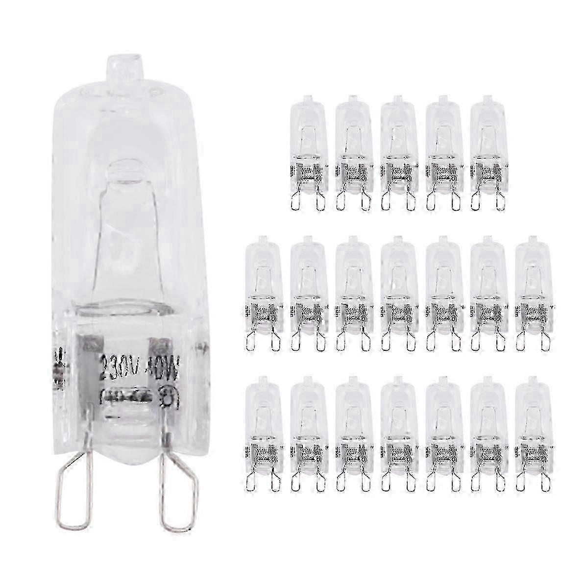Lot de 20 ampoules halogènes G9, 25 W, transparentes, à intensité variable, 2 800 K