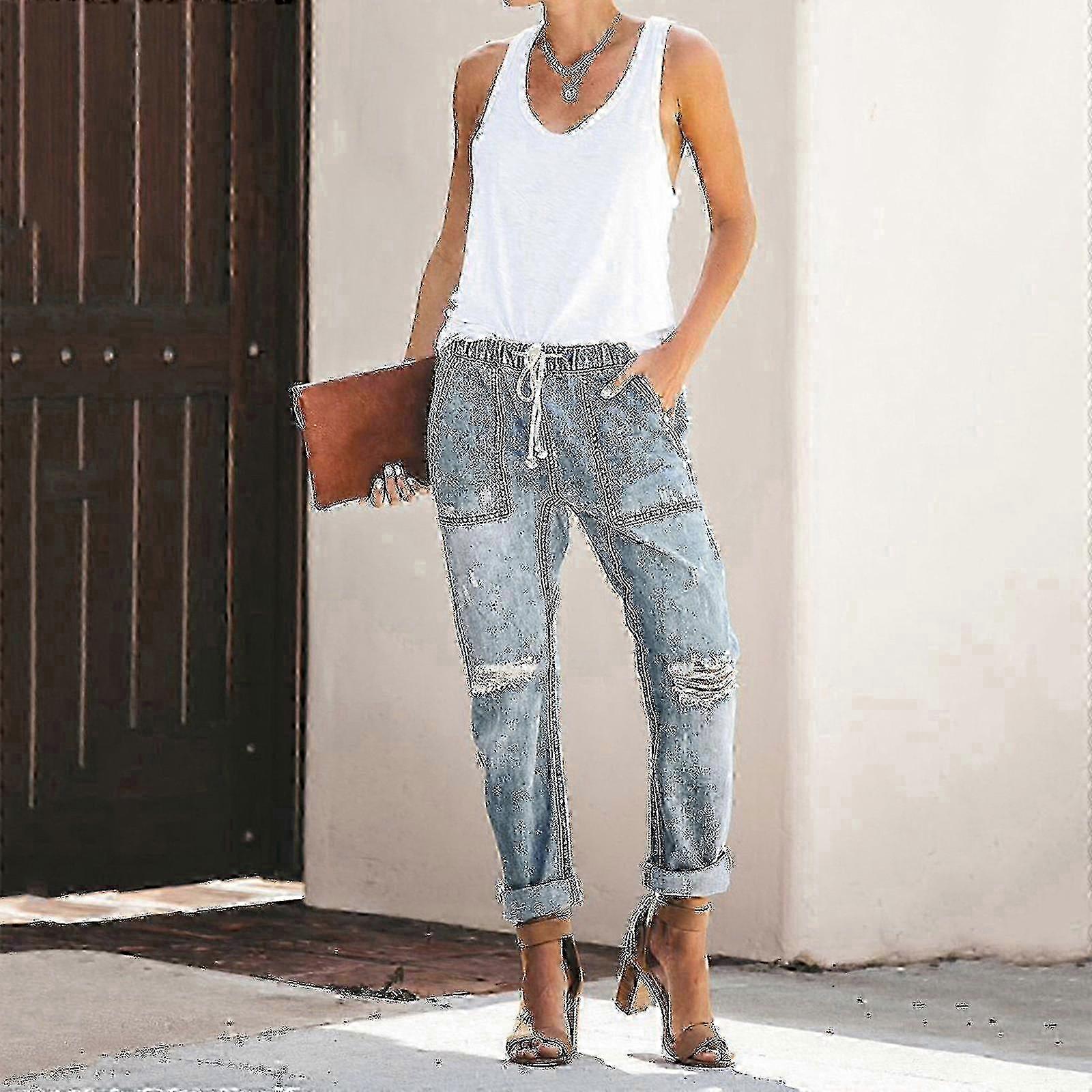 Distressed joggingbroek voor dames pull-on stretch denim