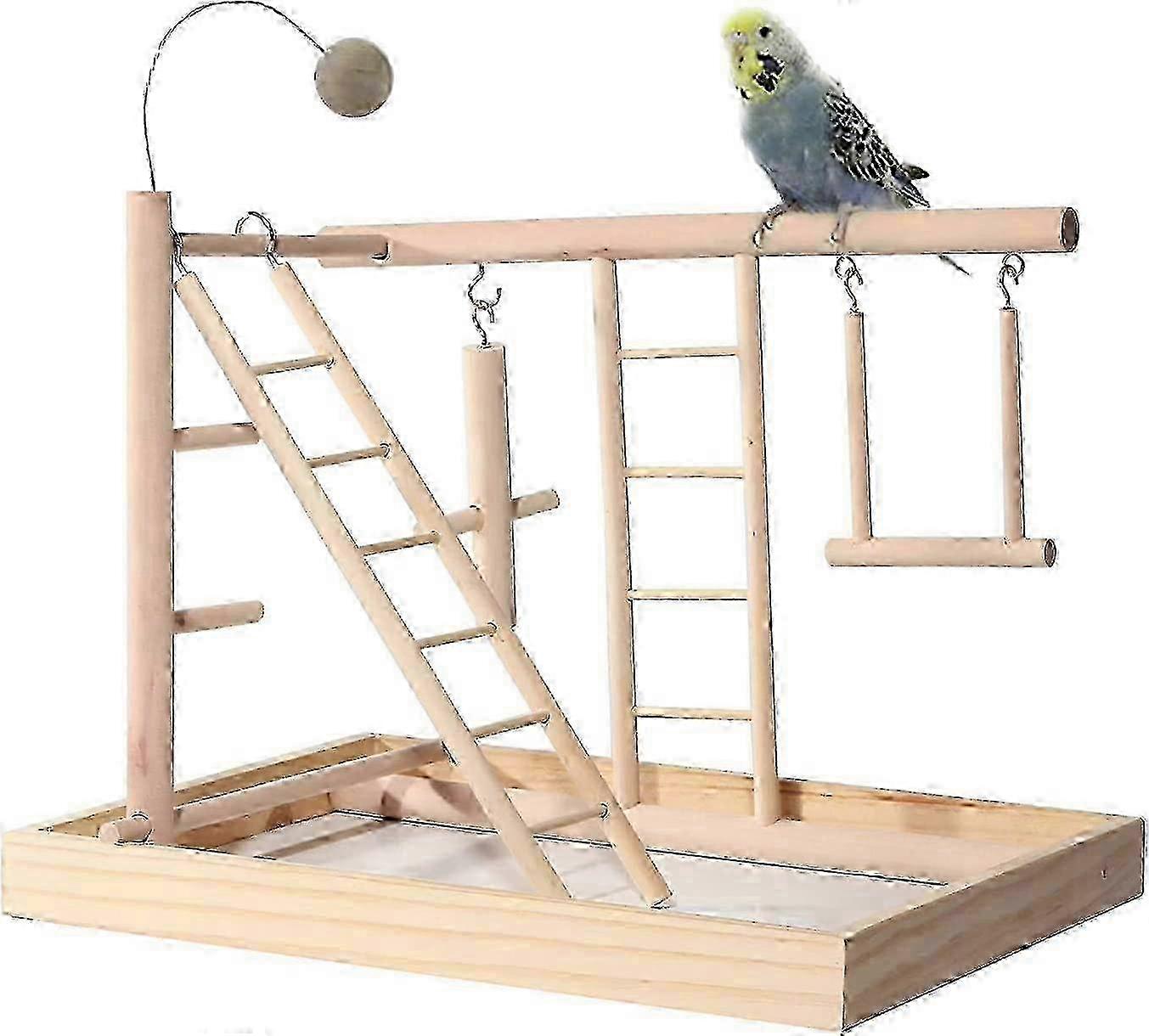 Wooden Parrot Playground with Ladder Swing -  Parrot Toy Accessory for Exercise and Playtime