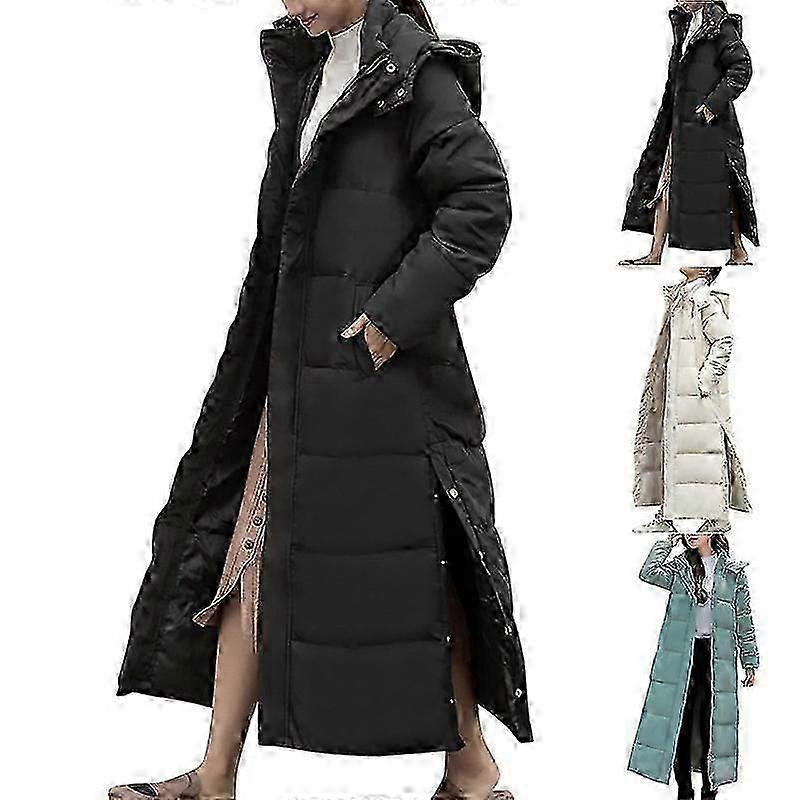 Plain Down Jacket for kvinner Long Puffer Jacket med hette vattert vinterfrakk