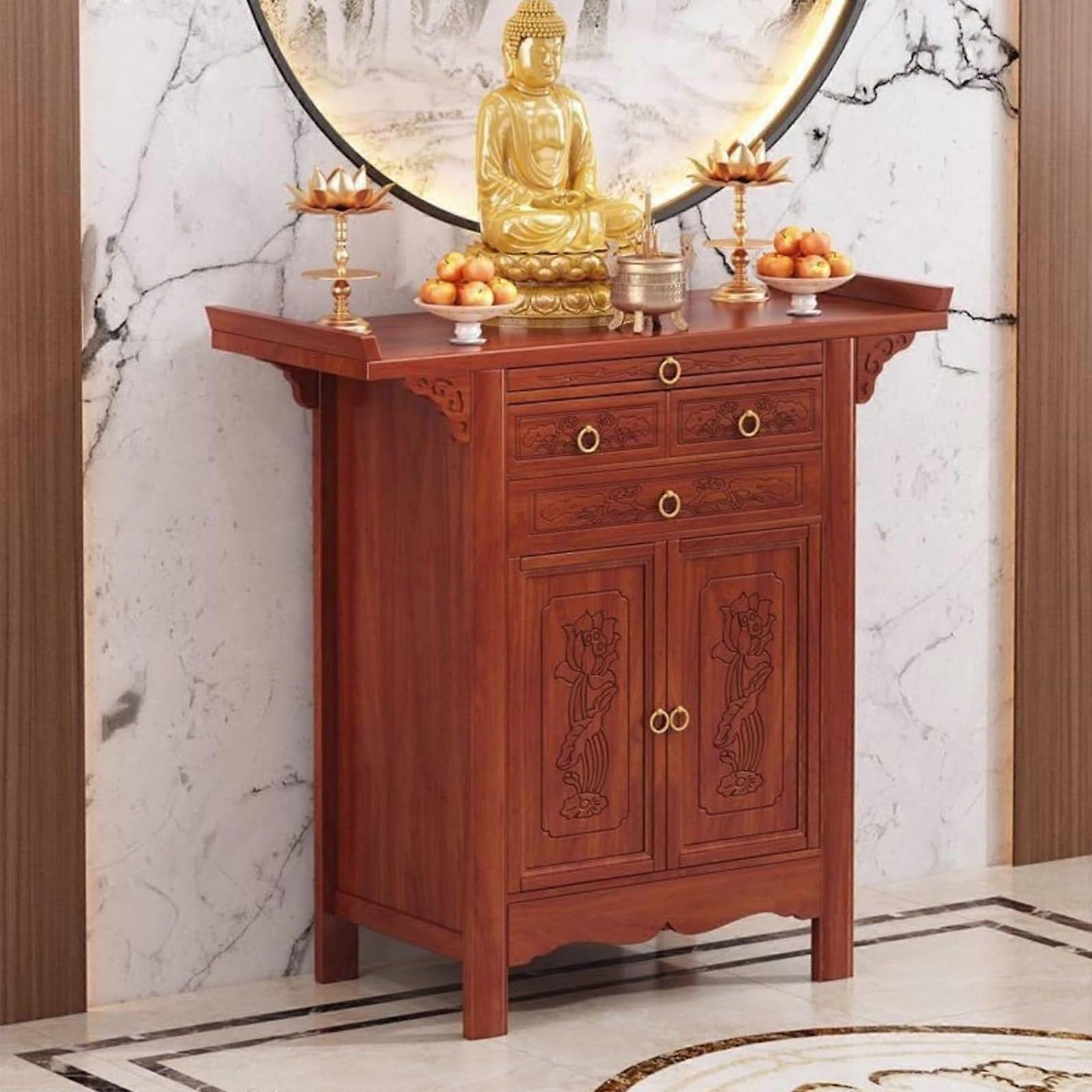 Bamboo Shrine Altar Table with Drawer Storage for Meditation, Buddha Niche Stand 88cm