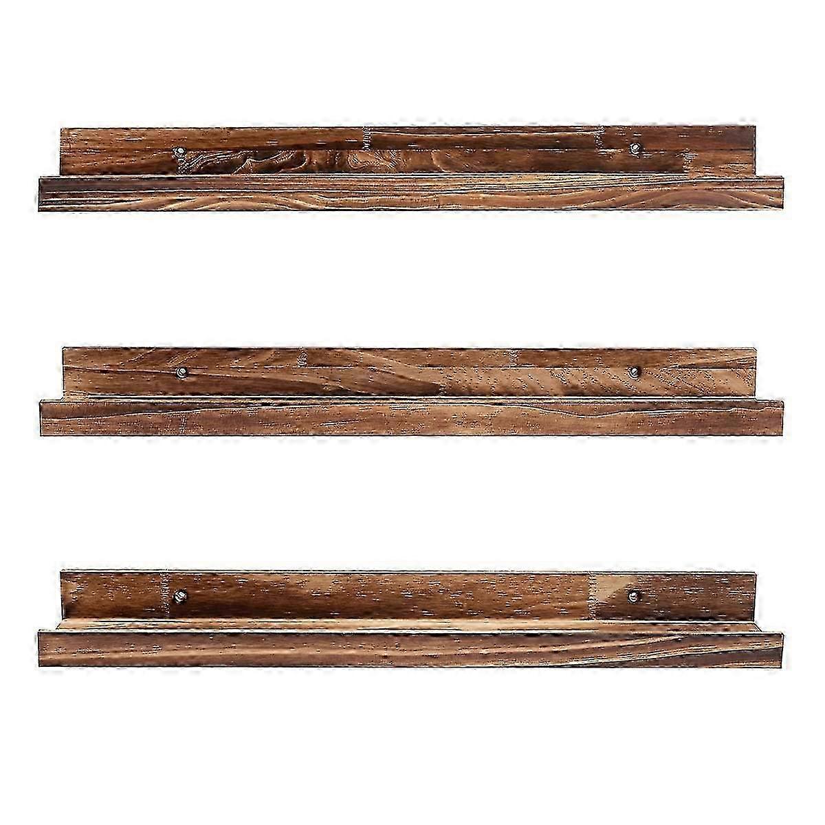 w Set of 3 24" Carbonized Wood Shelves - Handmade Picture Ledges for Multi-Room Use