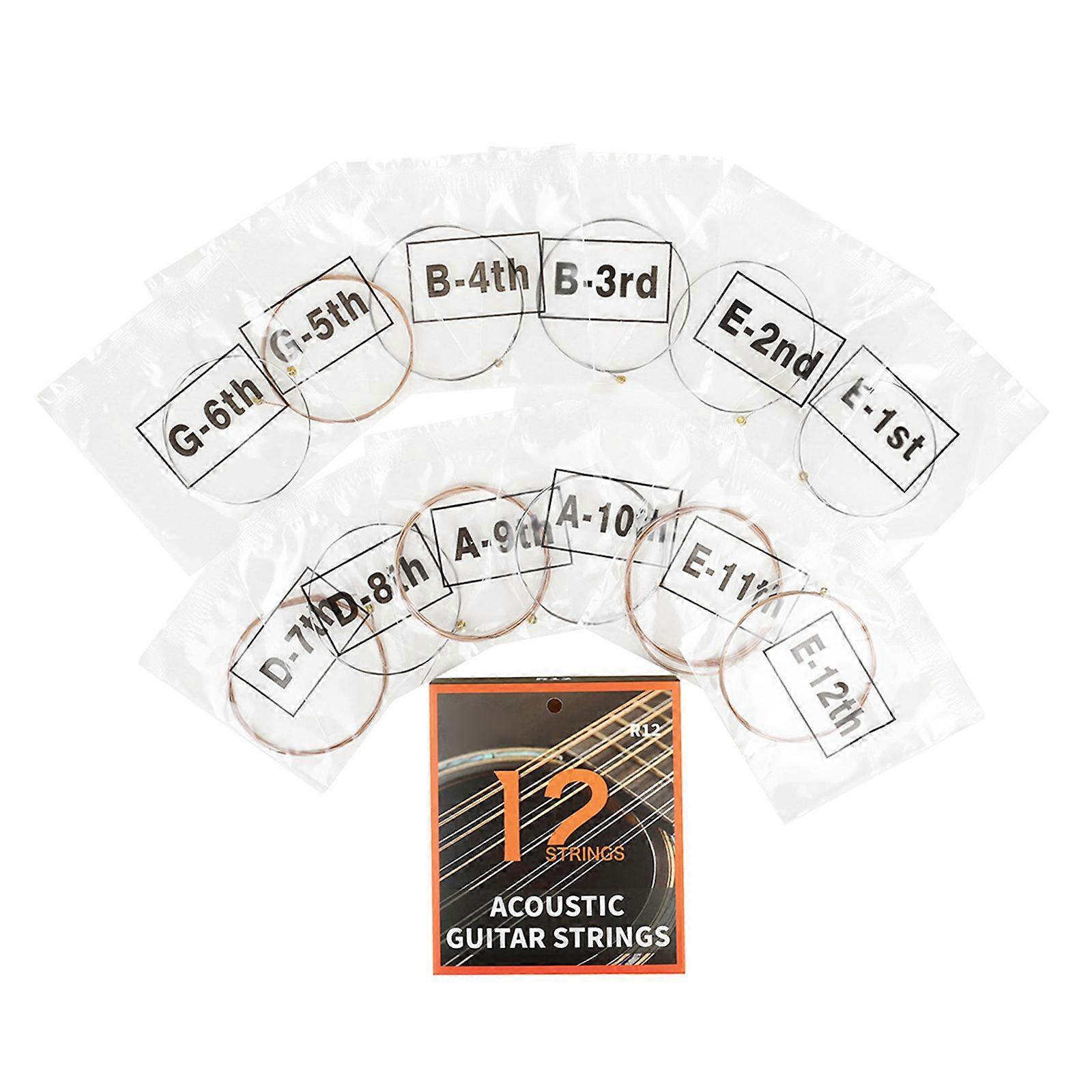 12Pcs Folk Guitar String Acoustic Guitar Strings for 12 String Classical Guitars Accessories Powerful and Durable Multicolor