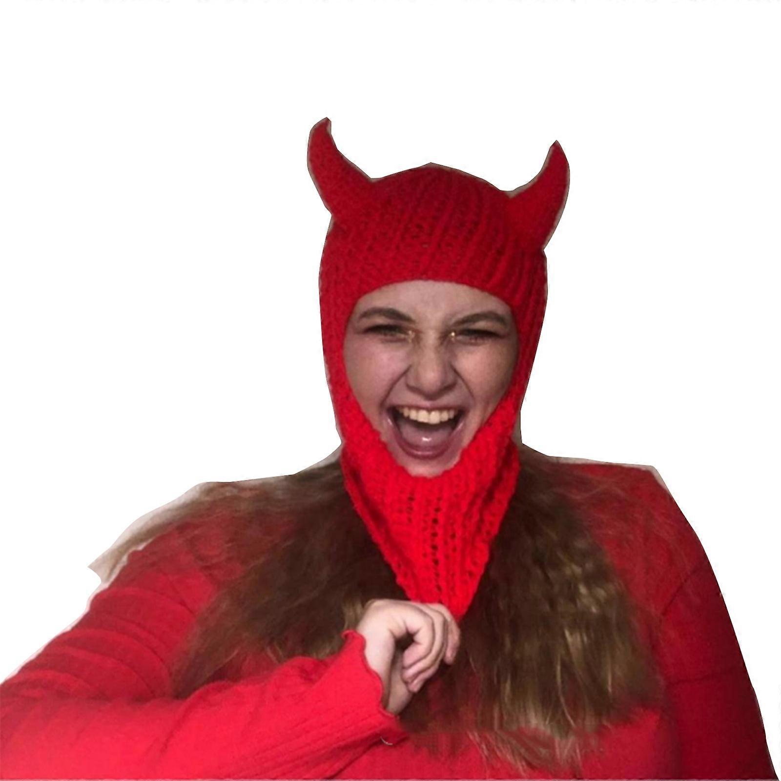 Şeytan Boynuzu Kış Şapkası Yetişkinler İçin El Dokuma Balaclava Kap Kız Erkekler için Yenilik Parti Şapka Örgü Maske Şapka Serin Aksesuarlar Kırmızı