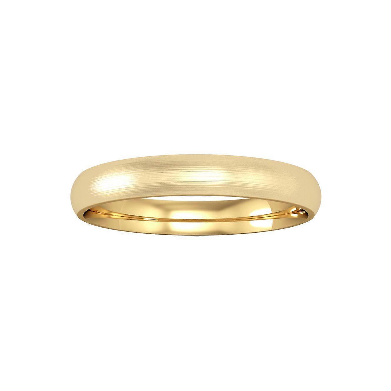 Jewelco London 9K 黄金 3 毫米宫廷浅色缎面拉丝结婚戒指