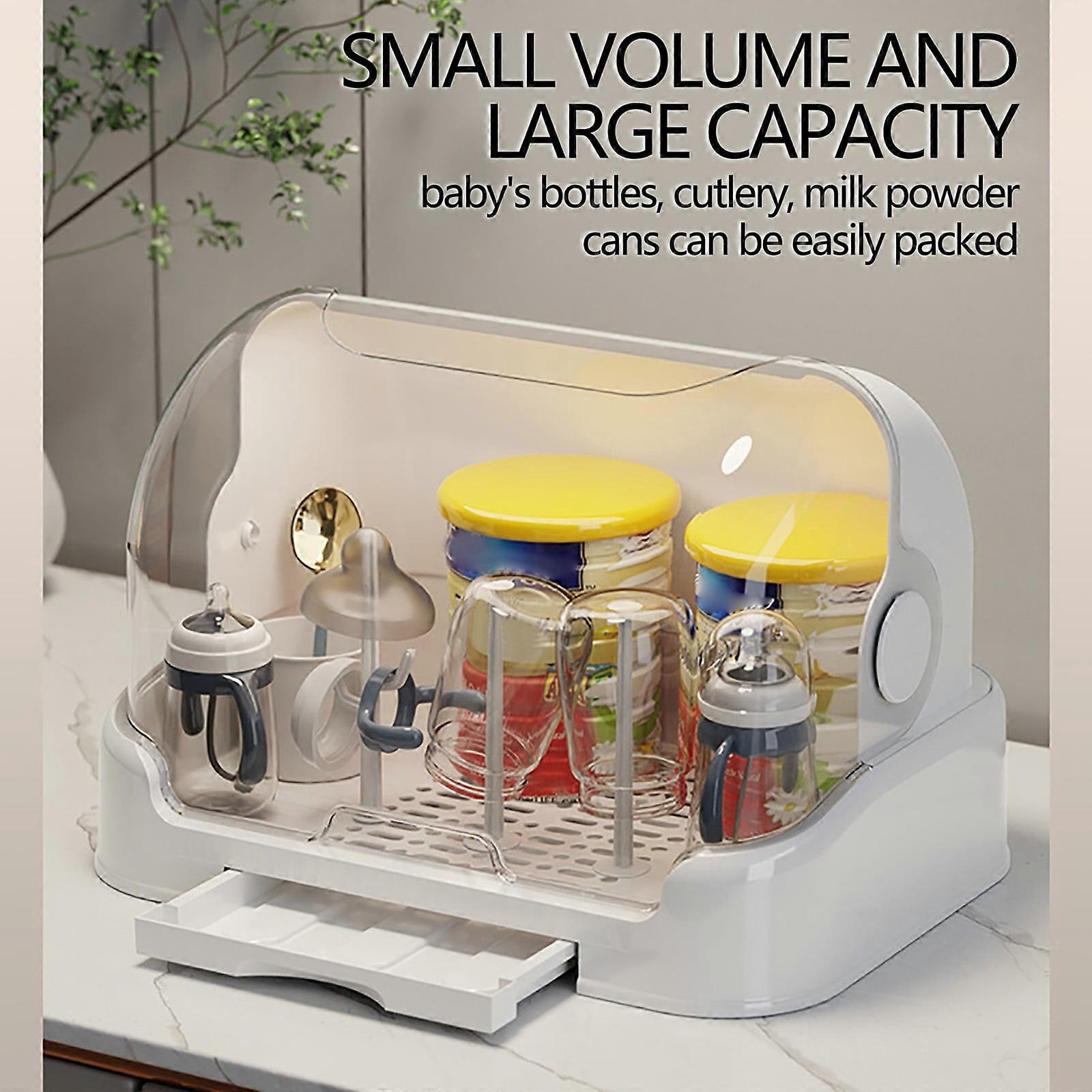 Portable Baby Bottle Dryer with Cover & Removable Drip Tray, Storage Box Compatible with Most Bottles