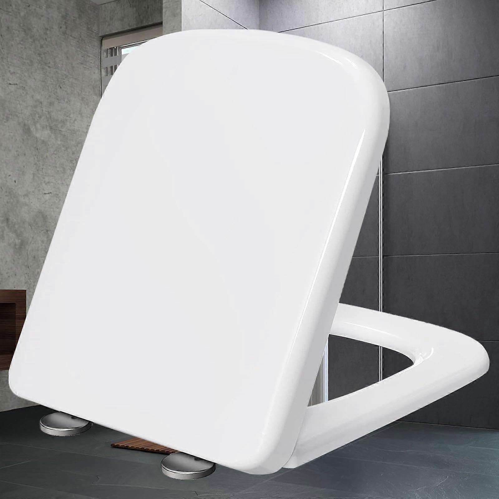 Rectangular Toilet Seat White 36x44cm Quick Release  Fixing Hinges Universal Fit