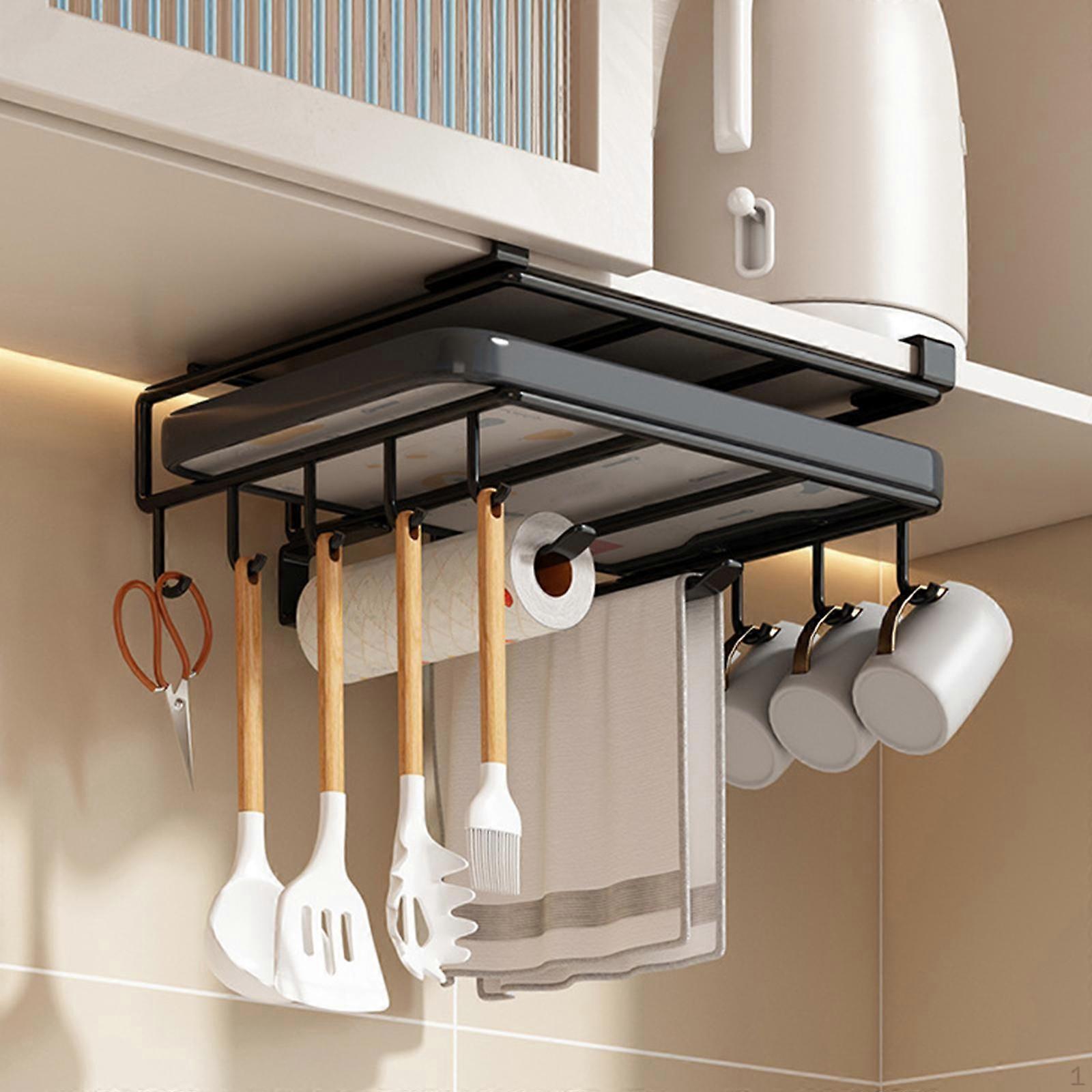 Mug Hooks under Cabinet Shelf Space Saving No Drill Brackets Chopping Board Organizer for Bar