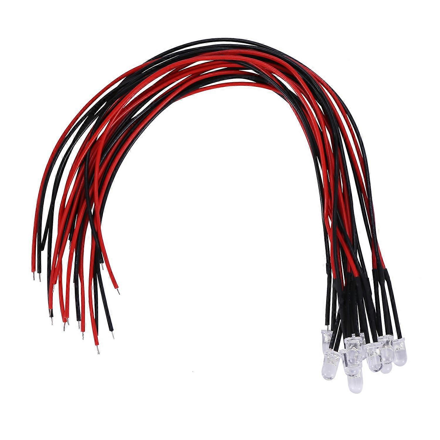 10Pcs 5mm Pre-Wired Diffused LED Diodes Light 20ma DC 3-6V White