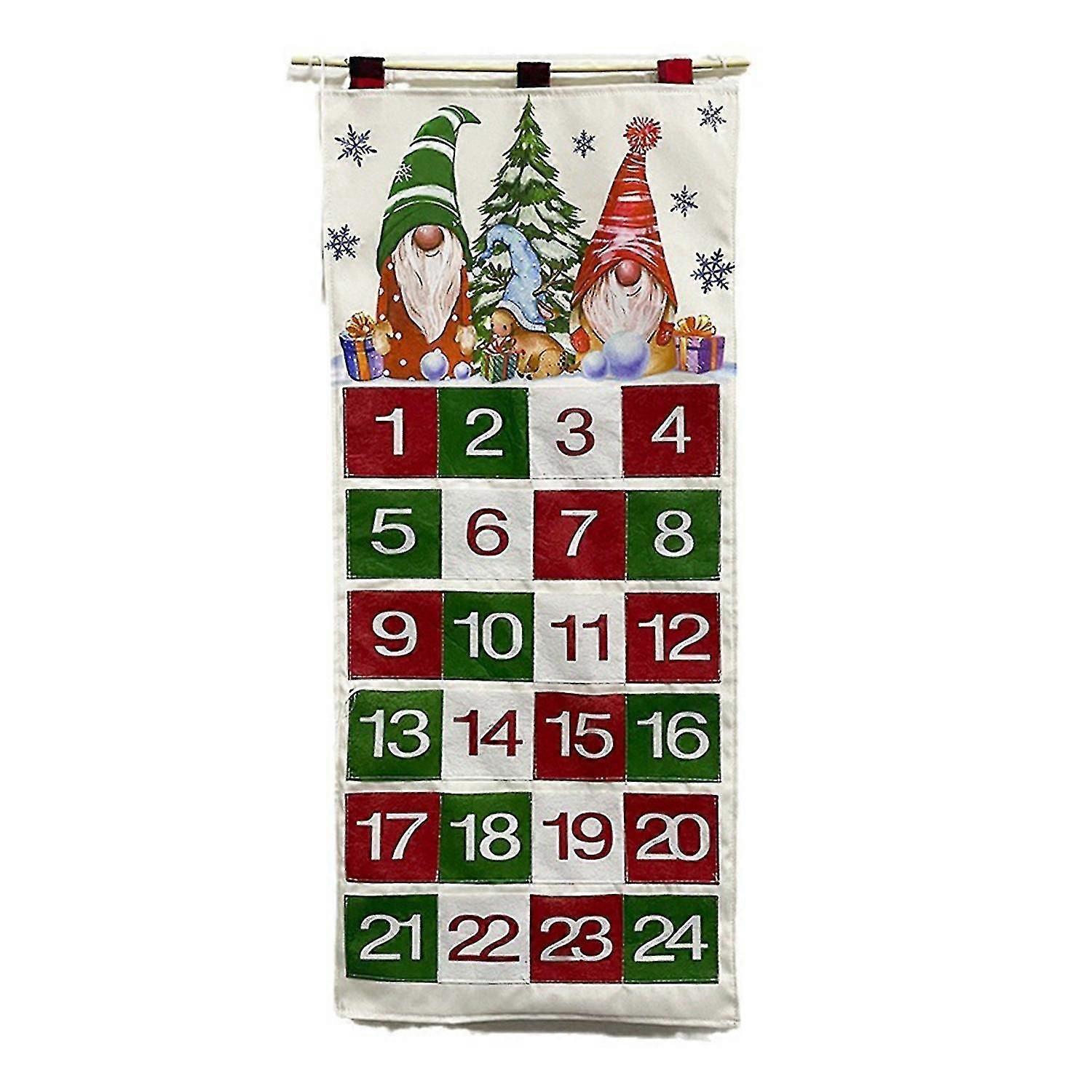Christmas Countdown Calendar Faceless Dwarf Print 24 Pockets Storage Bag Colorful Hanging Pouch Chr