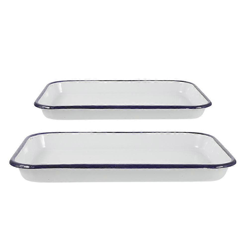 Rectangular Enamel Baking Tray for Storage 2Pcs Non-Stick Oven Pan