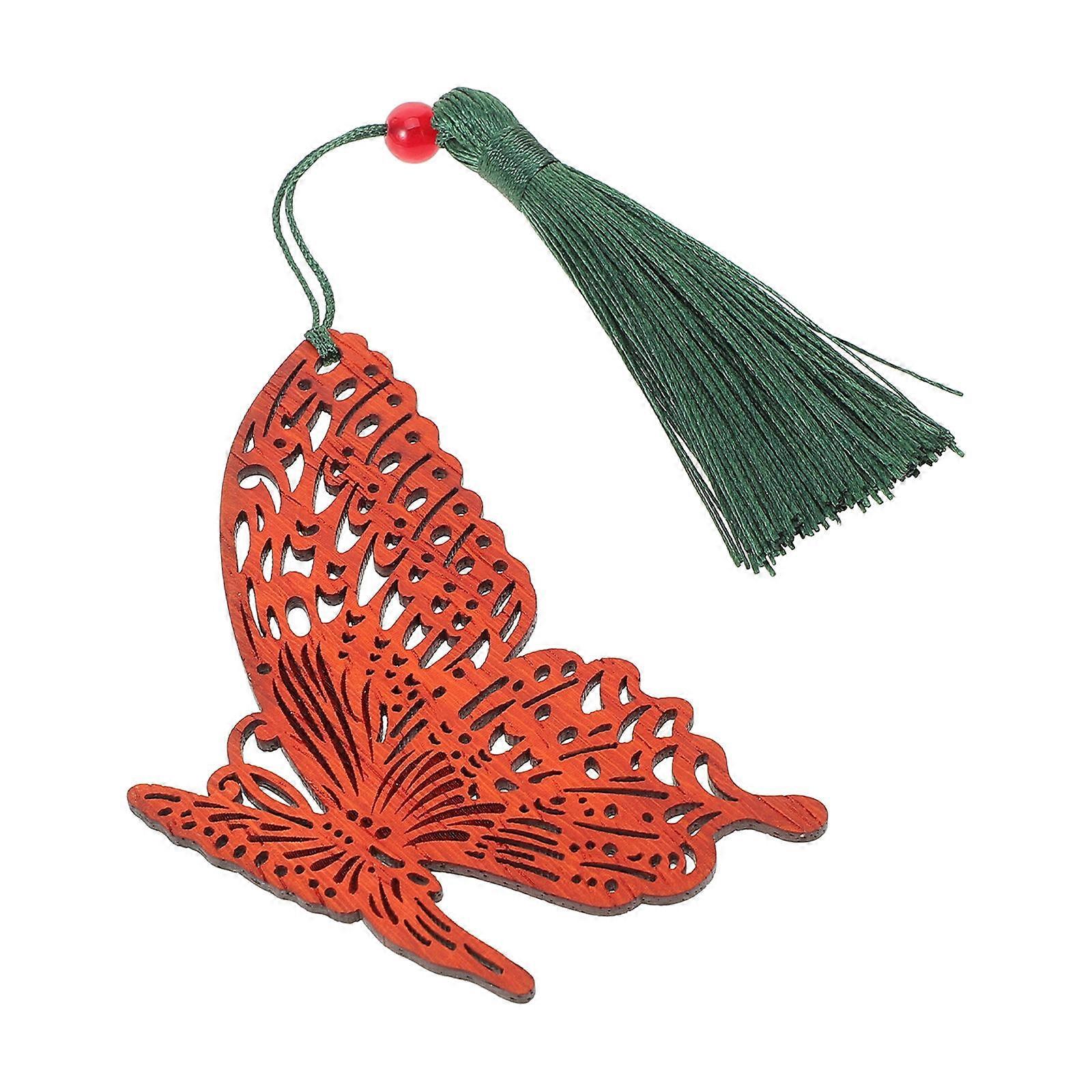 Wood Bookmark with Butterfly Modeling for Reading Use Dark Red