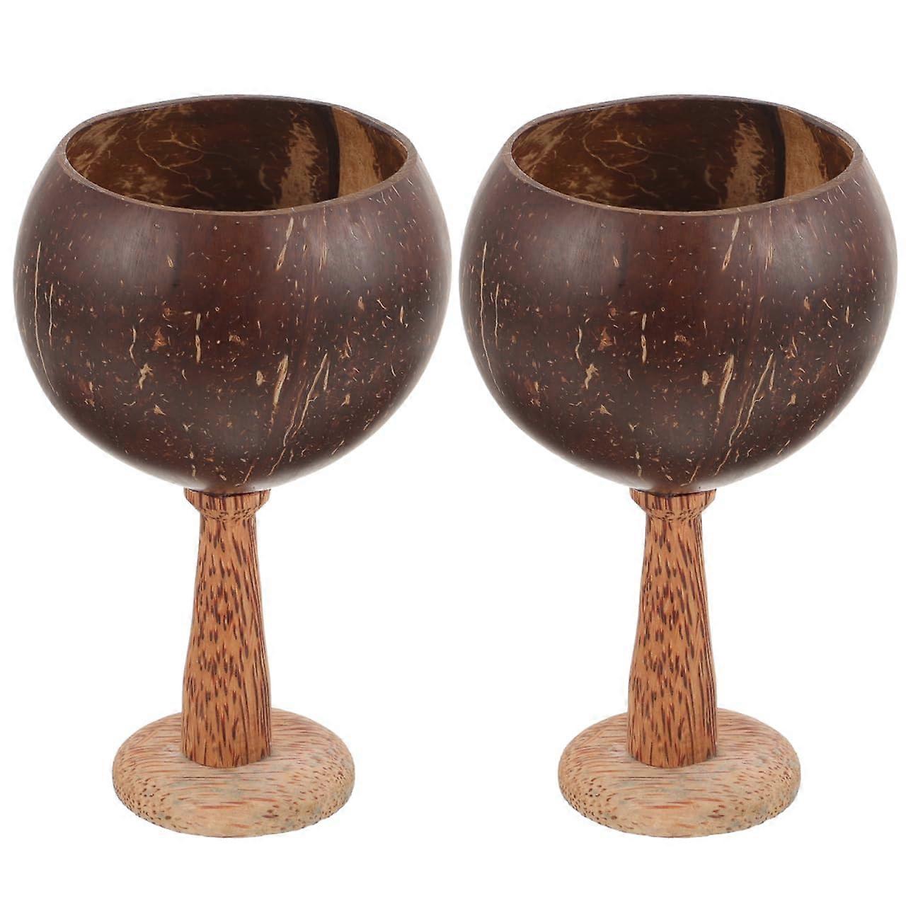 2PCS Handmade Coconut Shell Goblet with Flat Base for Wine, Cocktail and Party Drinkware