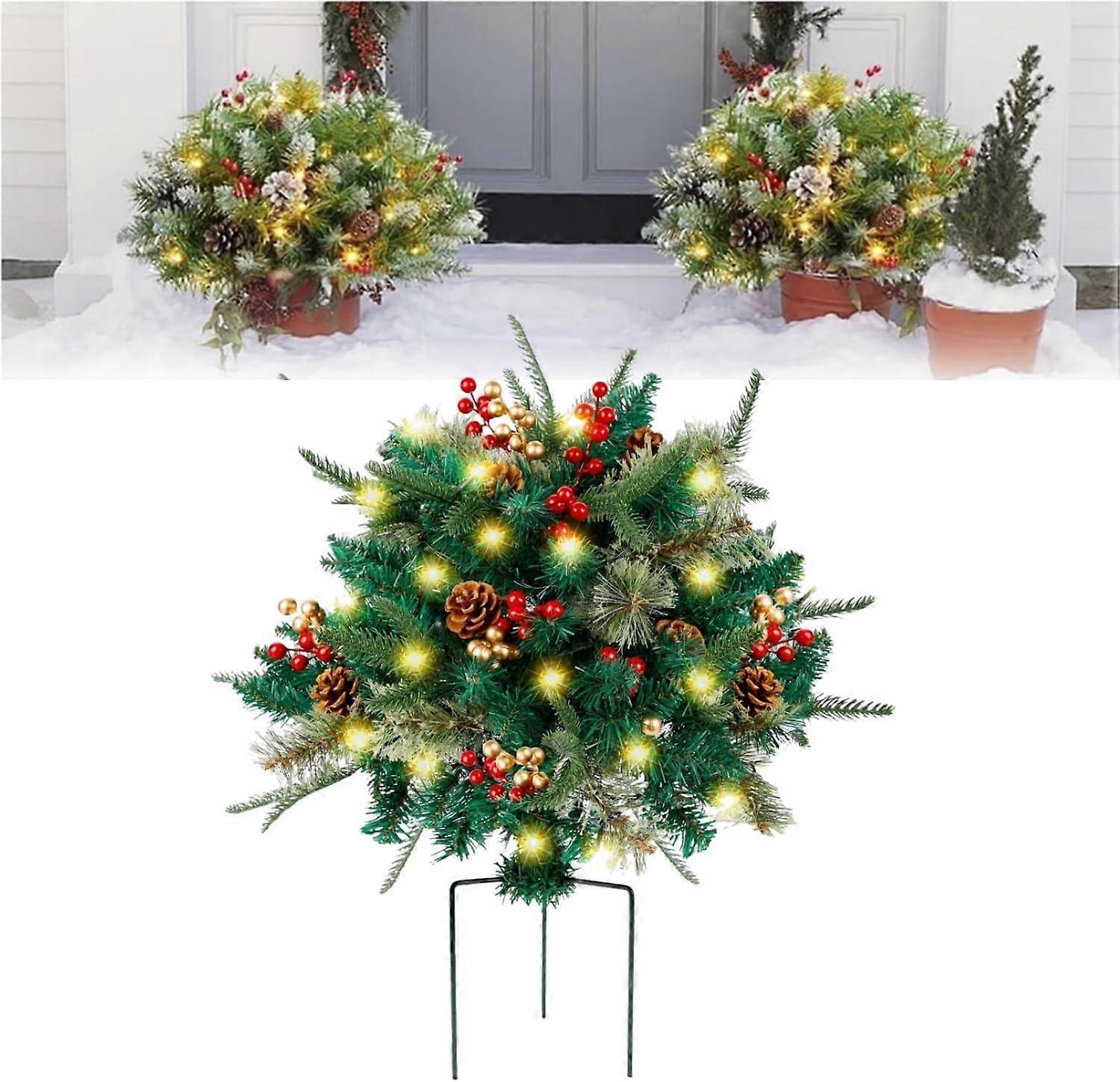 Prelit Artificial Christmas Tree Urn Filler with Warm White LED Lights and Timer for Porch or Yard