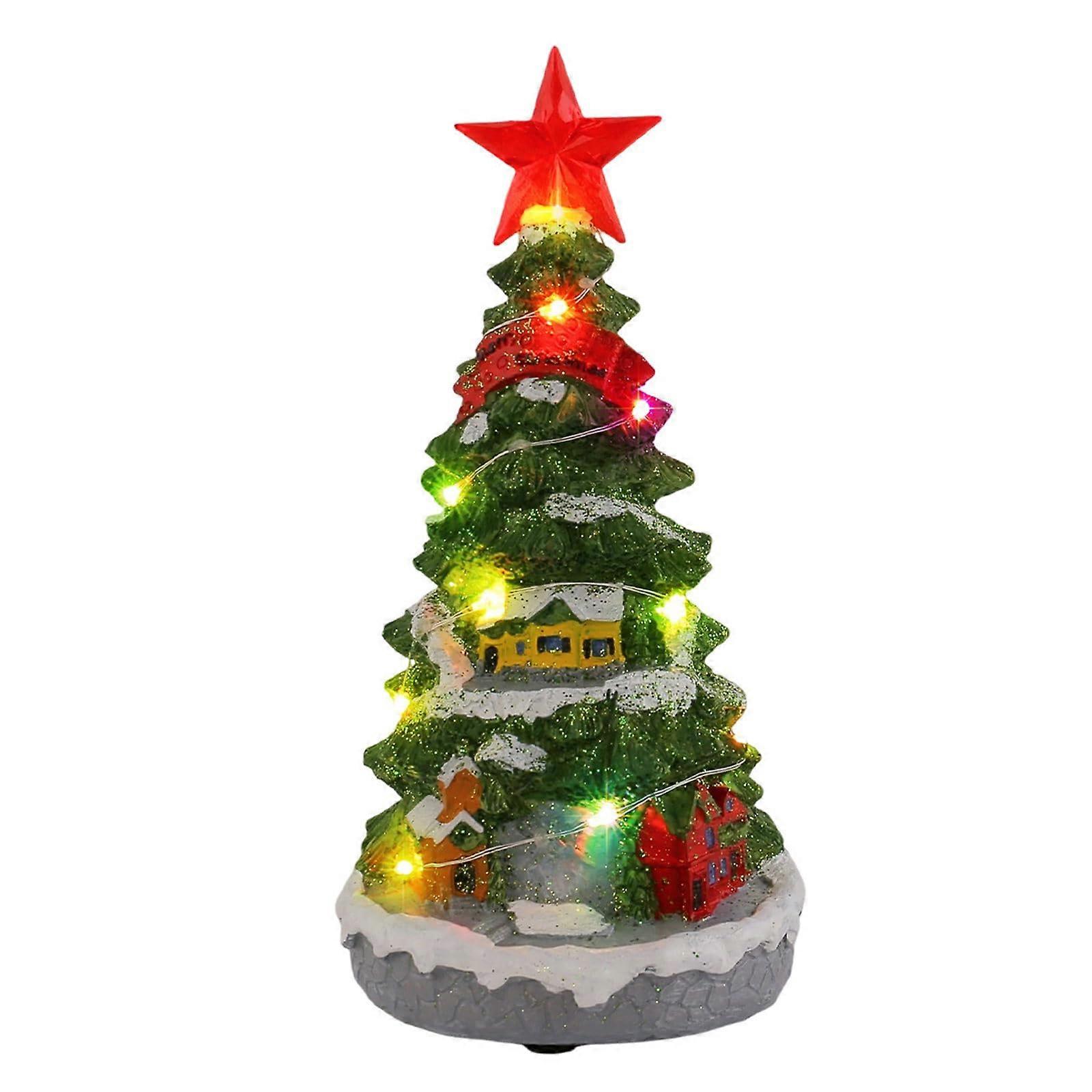 Christmas Music Box LED Light Up Christmas Tree with Village Scene and Dual Power Options