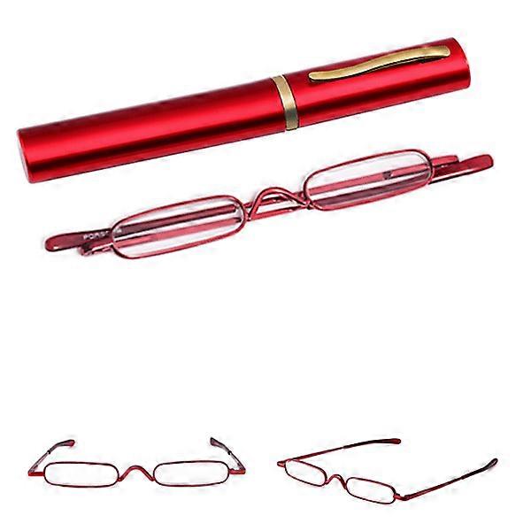 Reading Glasses with Protective Metal Case (Power +1.0 to +4.0) Red +2.5
