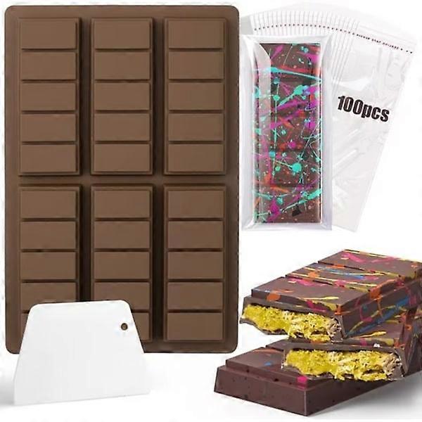 This chocolate mold includes chocolate slabs, deep chocolate slabs in silicone mold, as well as a scraper and bag. Long narrow model 1 set