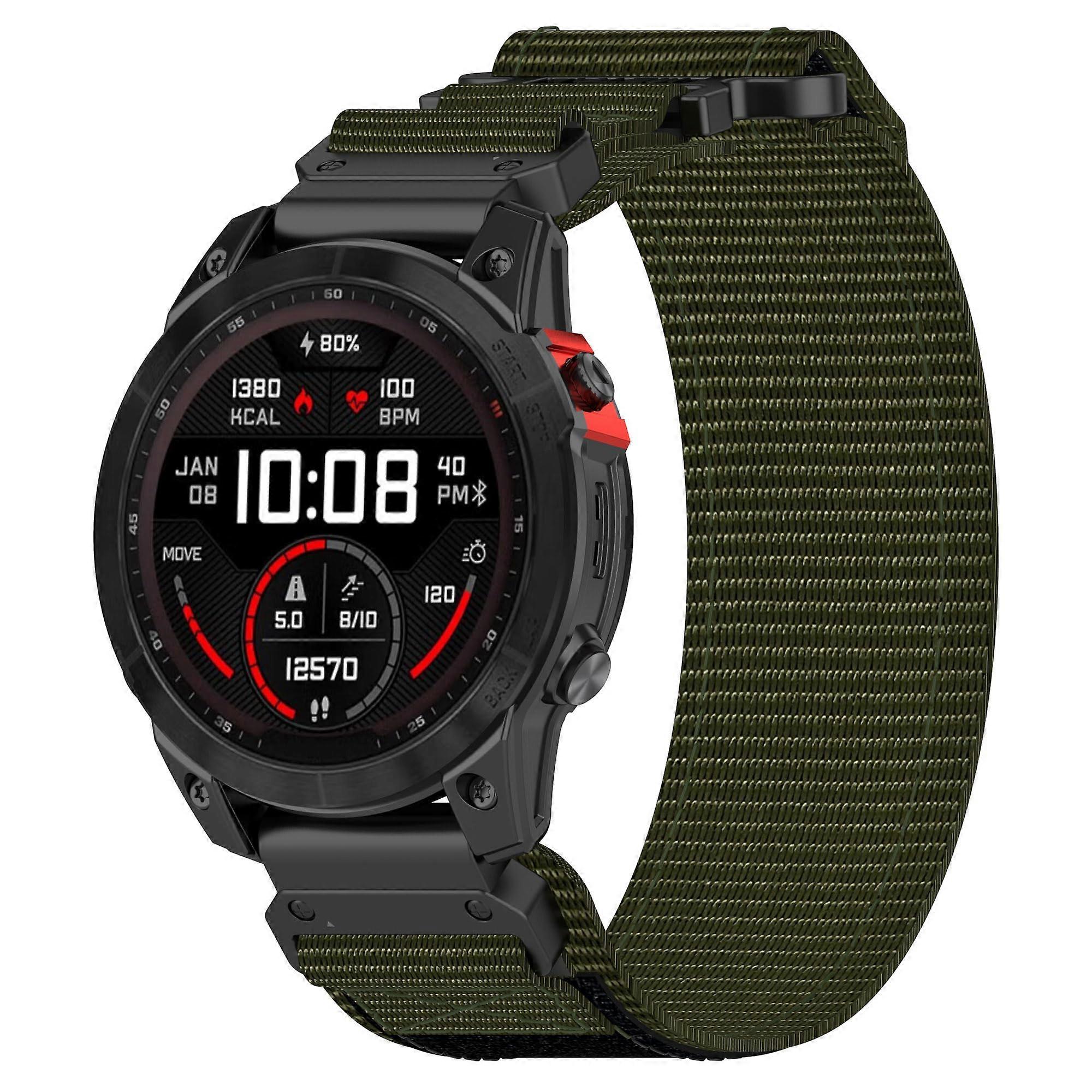 26mm Army Green Nylon Watch Band, Breathable Easy Fit Strap for Garmin Fenix 7X and Tactix 7