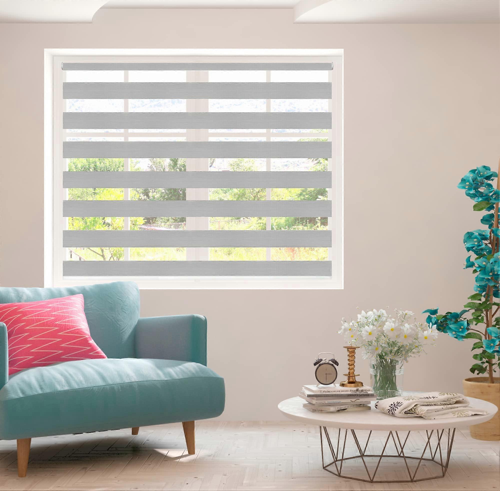 Made to Measure Grey Zebra Day and Night Blinds 80cm Width 150cm Drop for Windows