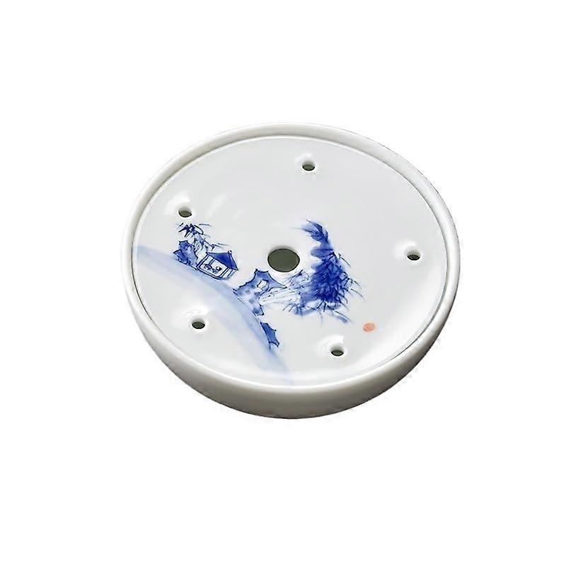 Ceramic Tea Tray with Round Water Drain, Small Kung Fu Serving Tray for Elegant Home Tea Setup