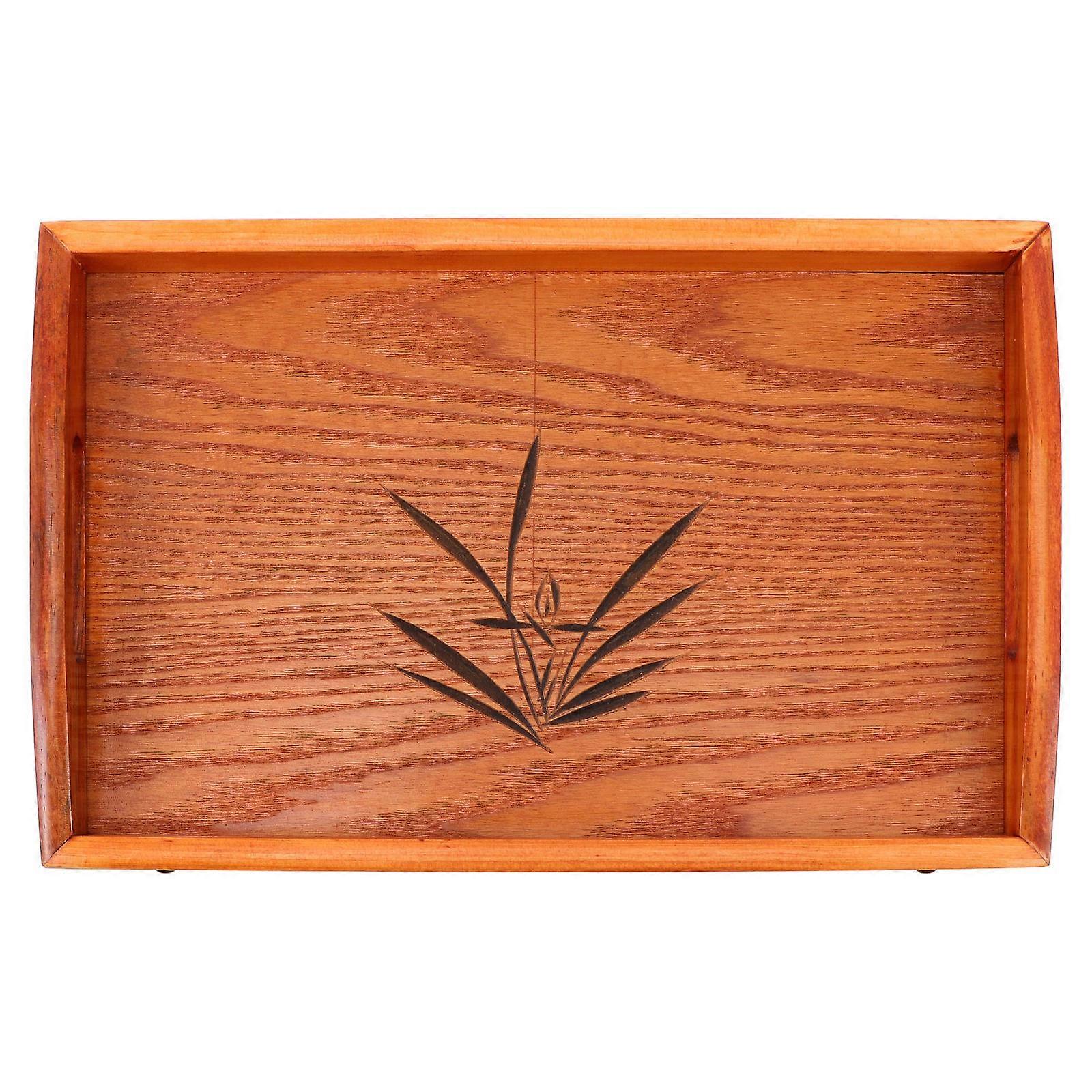 Serving Platter With Handles Rectangular Wood Tray Home Use Hotel Use Practical 1Pcs