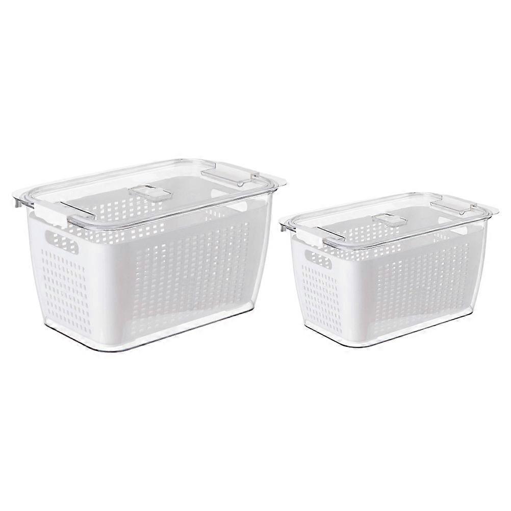 Fridge Organizers Fruit Vegetable Keeper with Drain Function 2Pcs