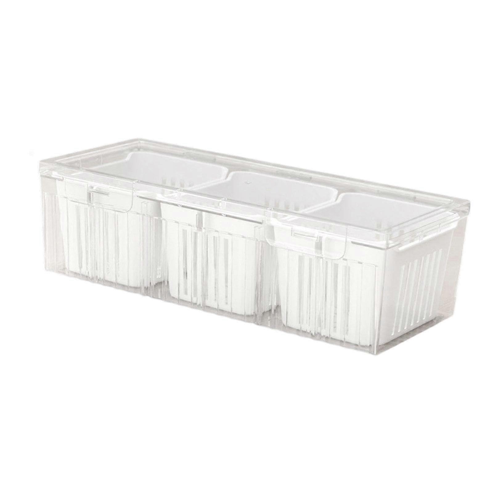 Divided Serving Tray with Lid, Food Storage Container, 3 Compartments Fridge Organizer, White