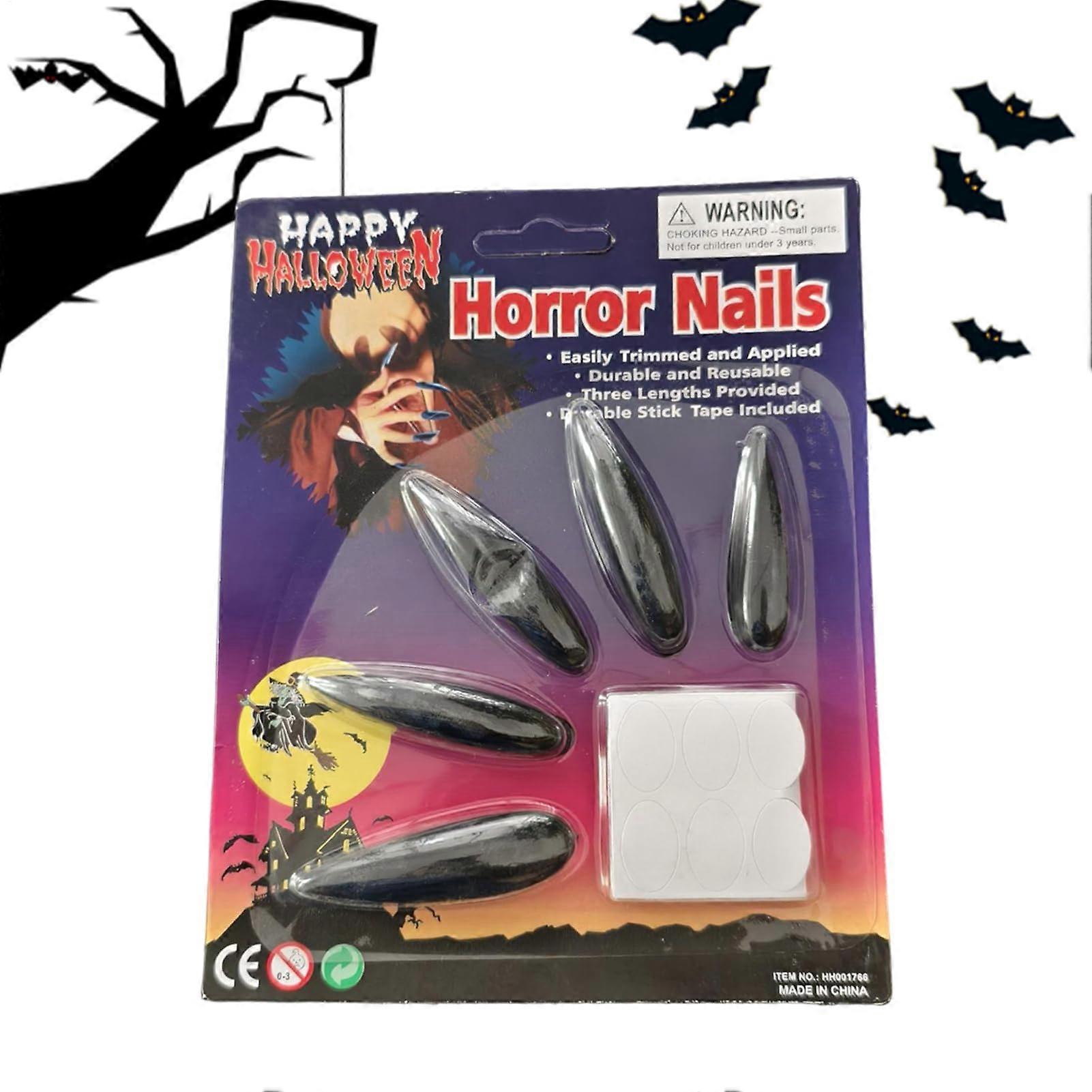 Black Press on Nails Halloween Long Gothic Fake Tips Durable Cuttable Full Set for Cosplay