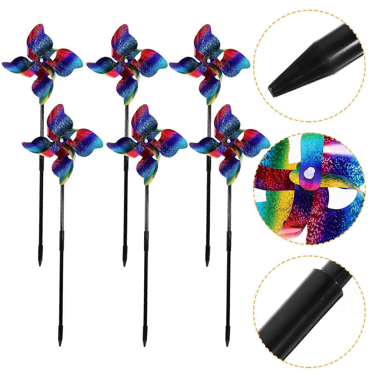Assorted Color Plastic Wind Spinner Reflective Windmill for Playing 6Pcs