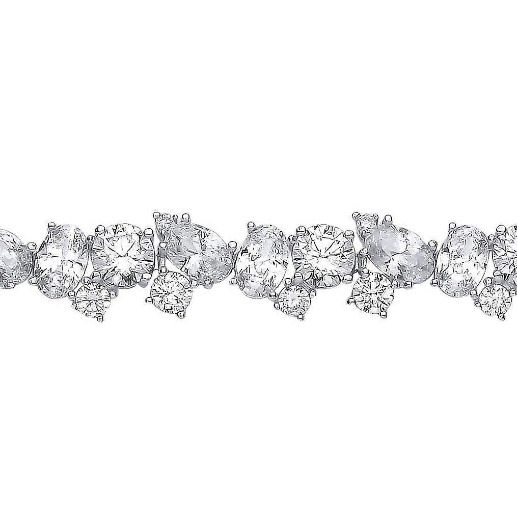 Jewelco London Ladies Rhodium Sterling Silver Oval CZ Messy Dazzling Cluster Tennis Bracelet