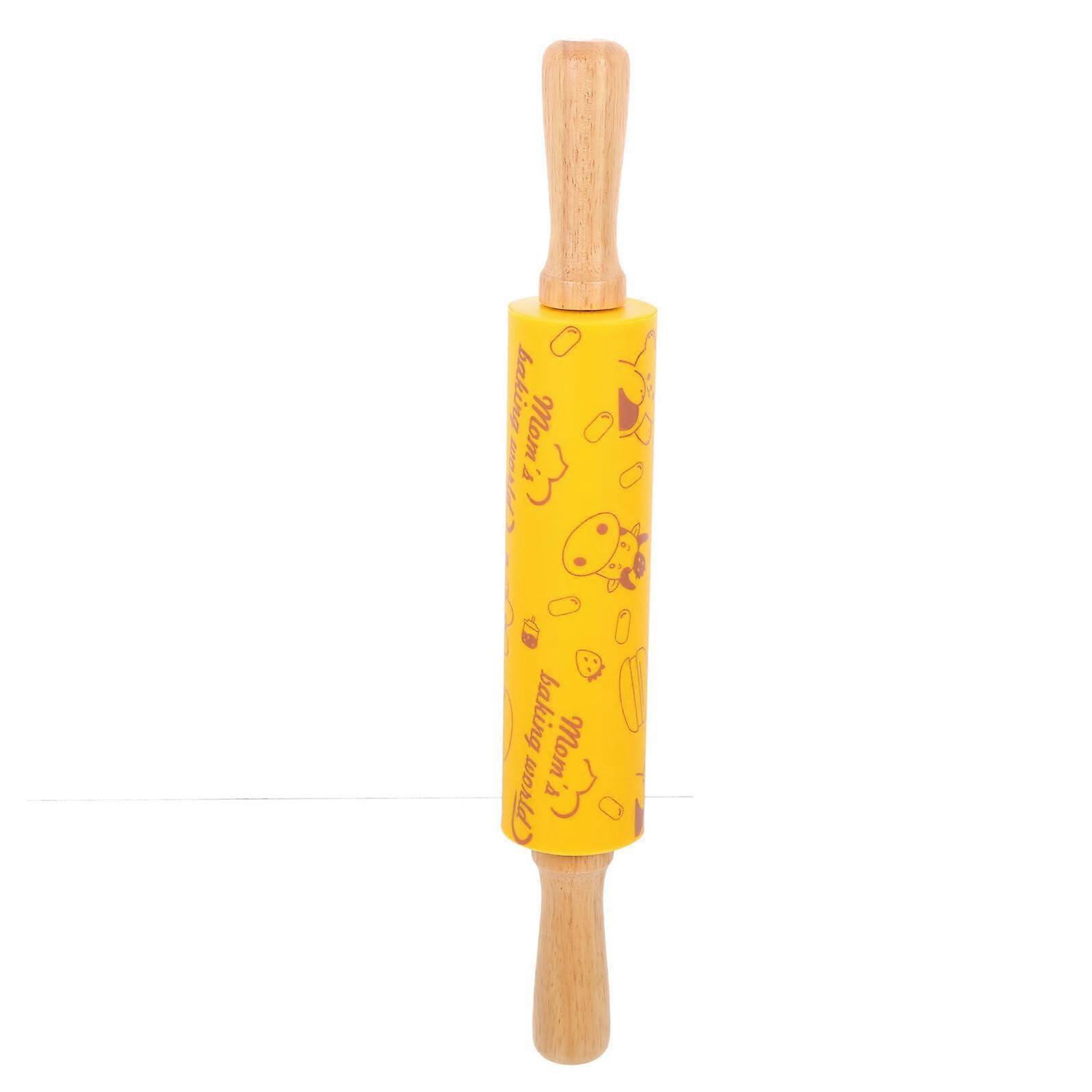 Silicone Rolling Pin with Solid Wood Handle, NonSlip Ergonomic Grip for Baking Dough and Pastry