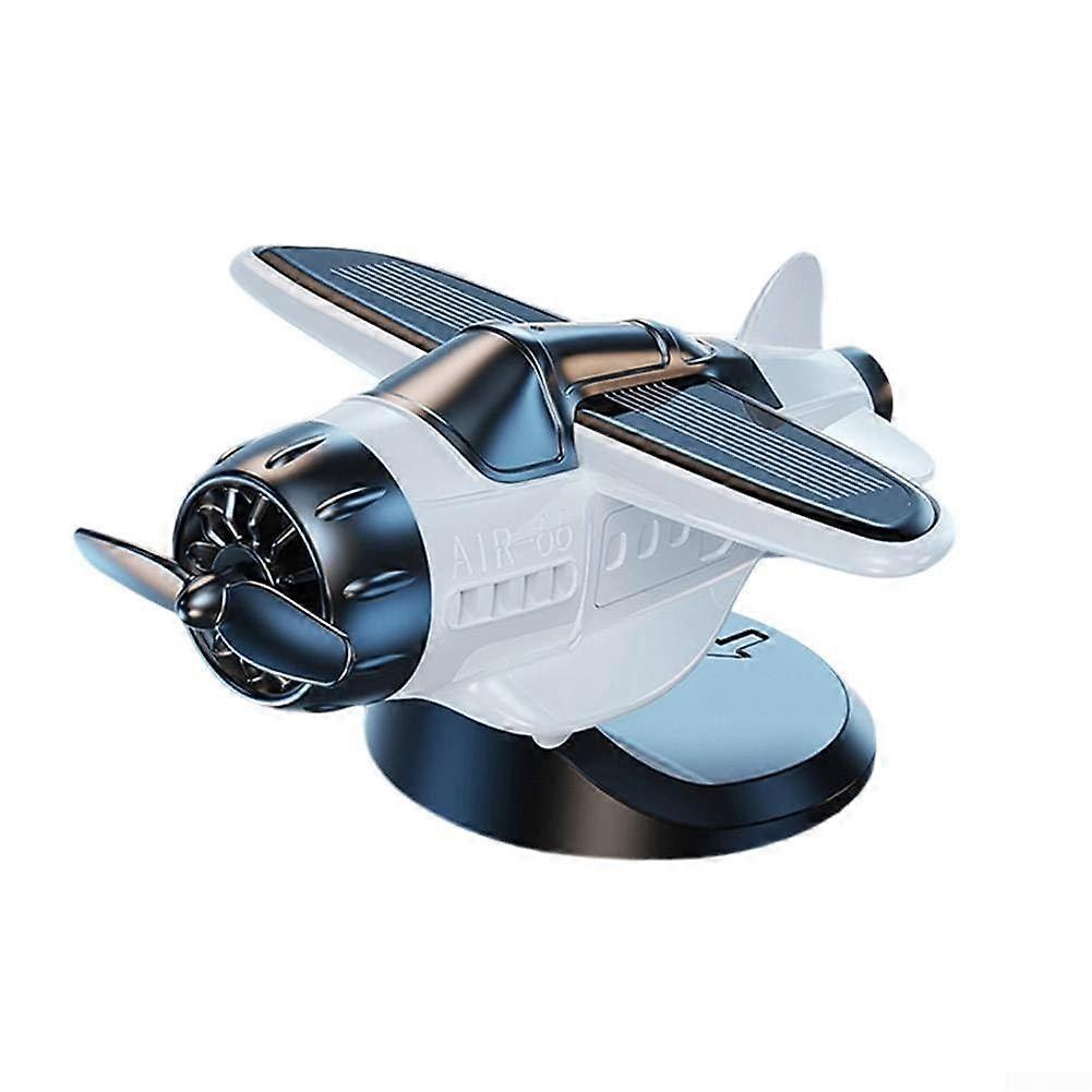 Solar Powered Car Ornament with Rotating Propeller and Light Sensor for Dashboard Interior Trim White