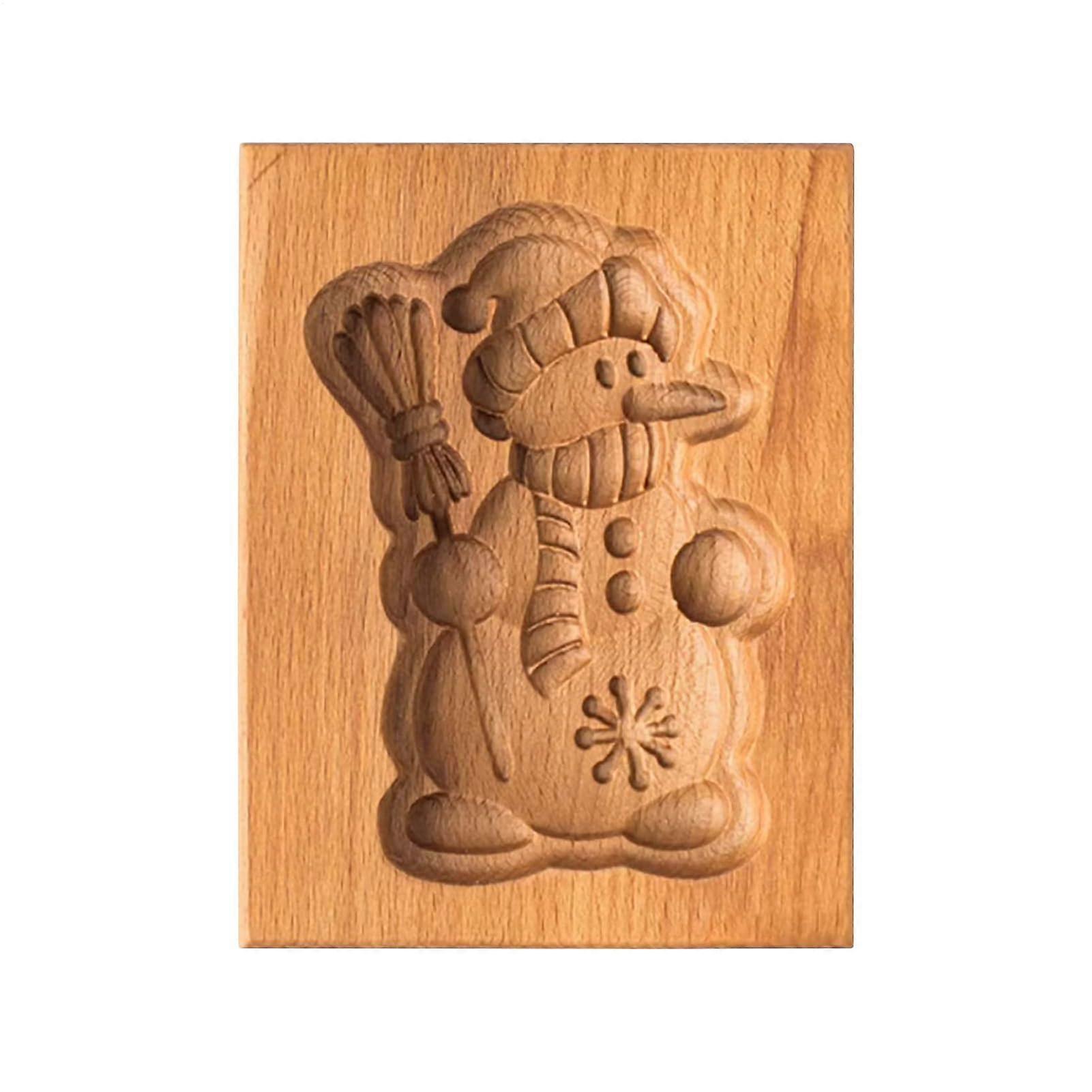 Wooden Snowman Cookie Mold Baking Mould with Durable Solid Wood and Safe Smooth Edges