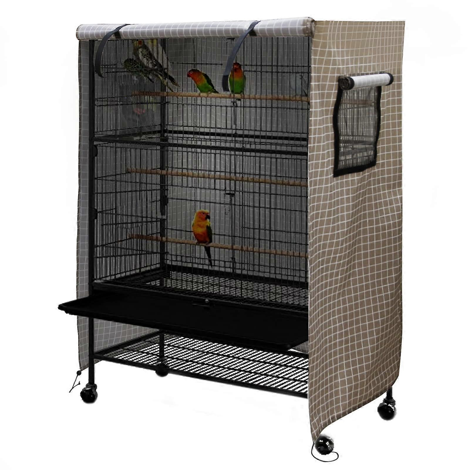 Large Bird Cage Cover with Side Window Ventilation, Windproof Waterproof Fabric, Brown