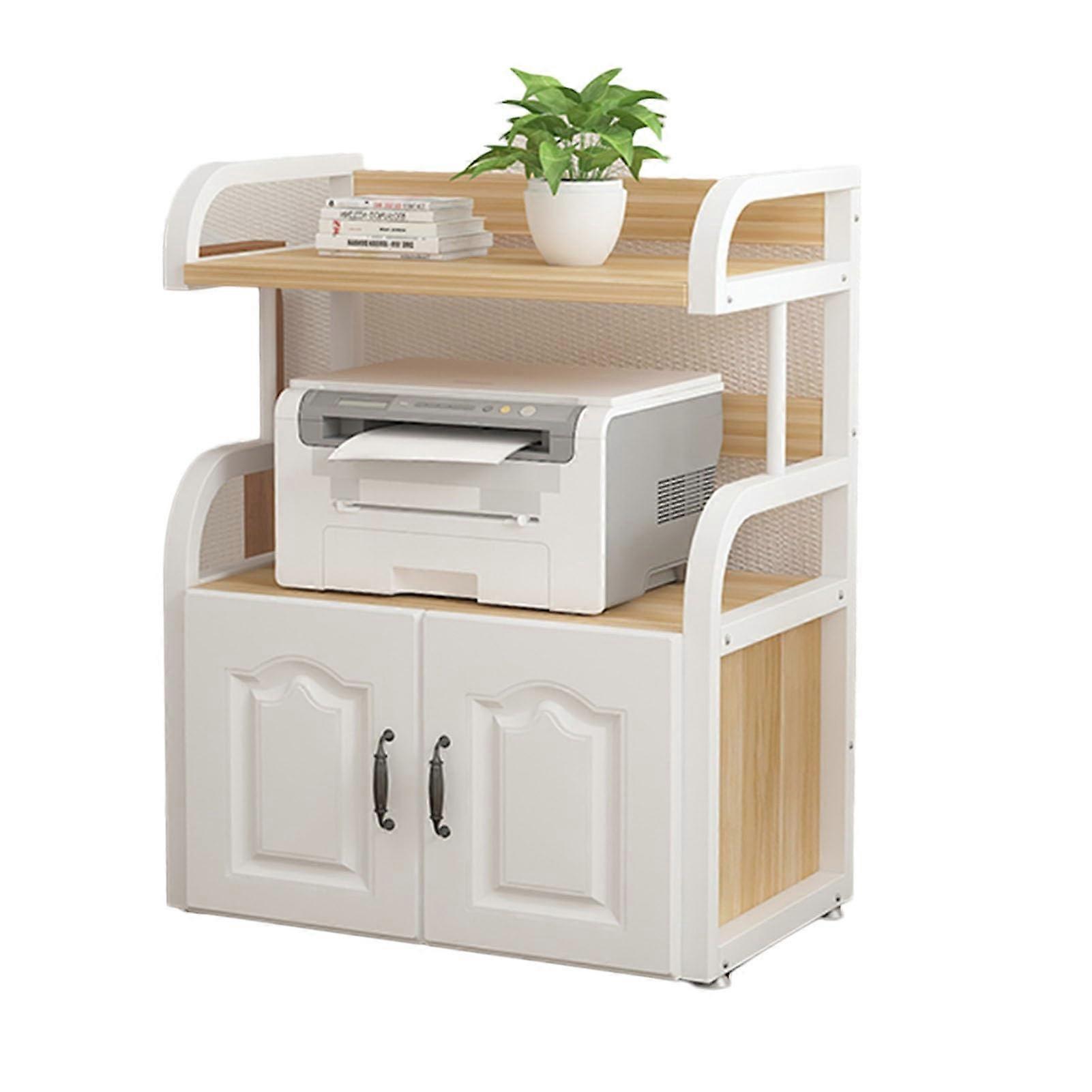 Industrial Printer Stand with Storage Cabinet, SpaceSaving Metal Frame for Home Office, Beige