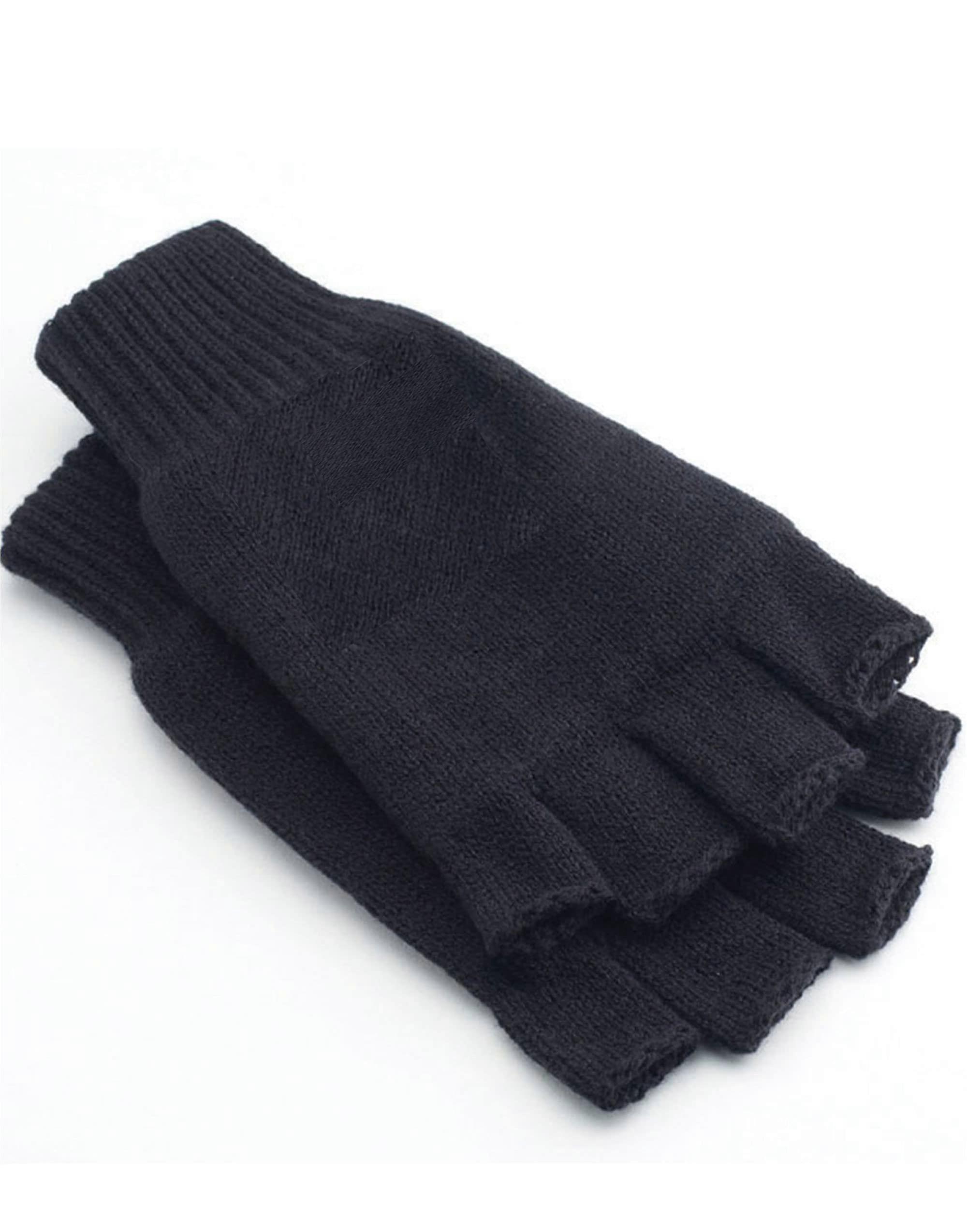 Black Fingerless Thermal Gloves for Lightweight Winter Warmth and Quick PullOn Wear