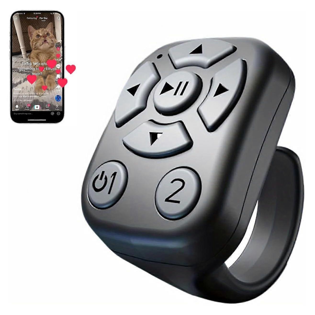 Bluetooth Camera Remote Wireless Scrolling Ring for iPhone Android TikTok Videos Photo Capture Black