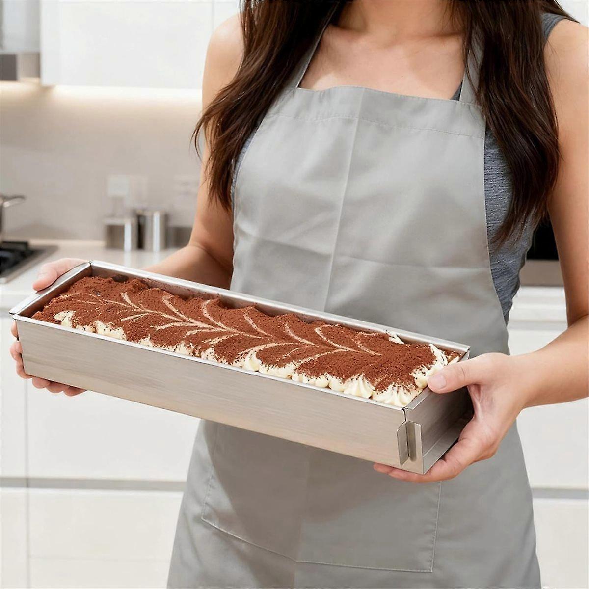 Rectangle Cake Pan, Stainless Steel Tiramisu Pan with Removable Side, 6 cm Deep Rectangular Baking