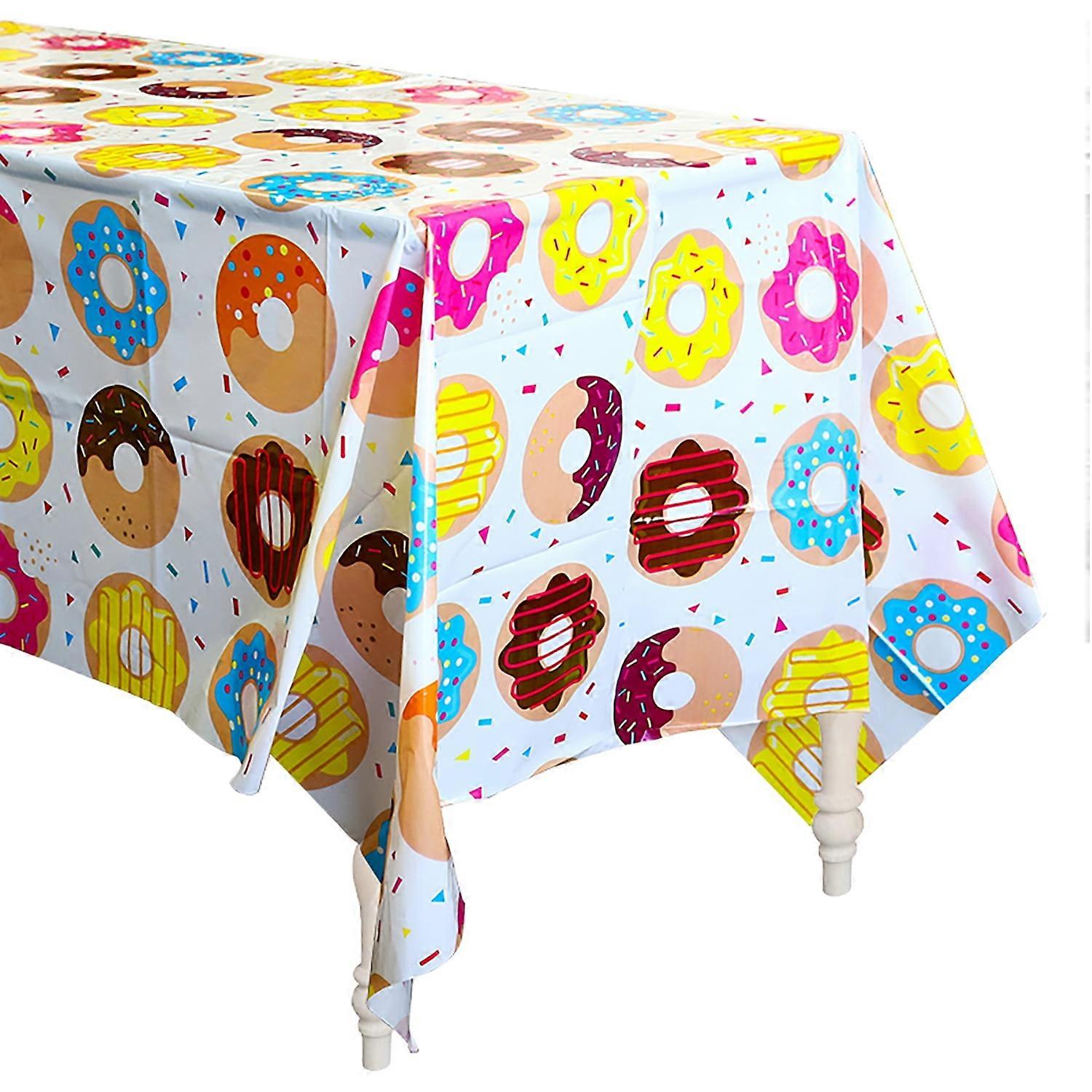 4PCS Dounts Theme Party Tablecloths Waterproof Plastic Rectangle Table Cover