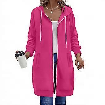 Damen-Kapuzenpullover, langärmlig, einfarbig, mit Taschen, Zwei-Wege-Reißverschluss, Oversized-Schnitt, lässig und trendig