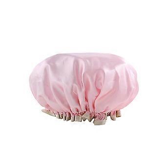 Shower Cap for Long Hair Pink Elastic Waterproof Reusable Keeps Hair Dry Machine Washable