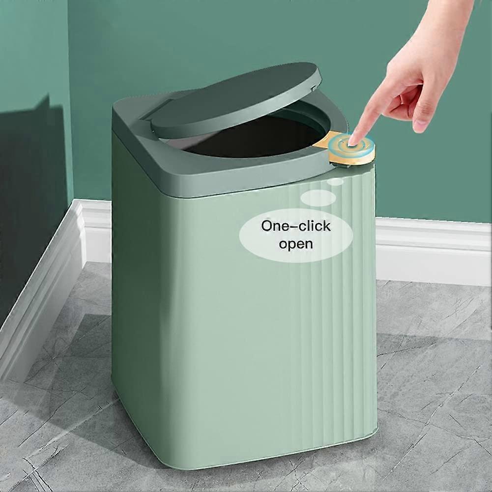 Small Garbage Bin with Lid, Press , Modern Square Waste Bin Green for Kitchen Bathroom Office