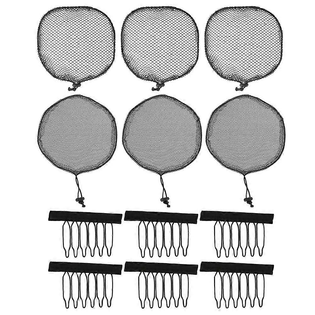 Black Wig Net Cap for Salon Use 1Set Elastic Drawstring Weaving Tool
