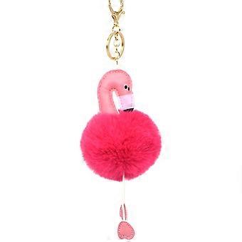 Flamingo Keychain Key Ring for Keys Rosy Pom Pom Pendant