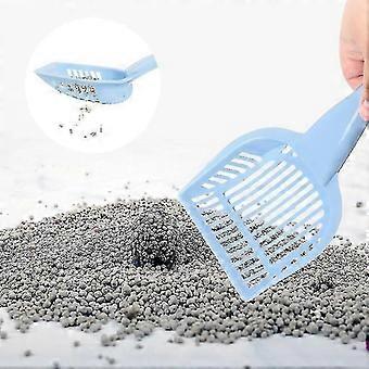 Kattesandskje, lett, fortykket plast, grønn, brede slisser for sikting, flat forkant, hengende design med katteformet håndtak
