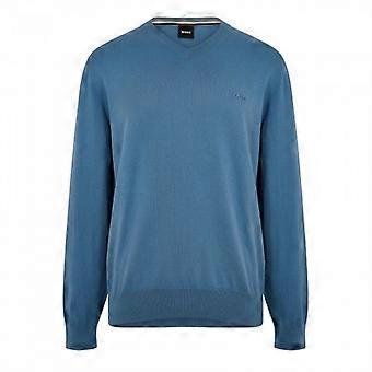 Boss Mens Embroidered Logo Knitted V Neck Sweatshirt
